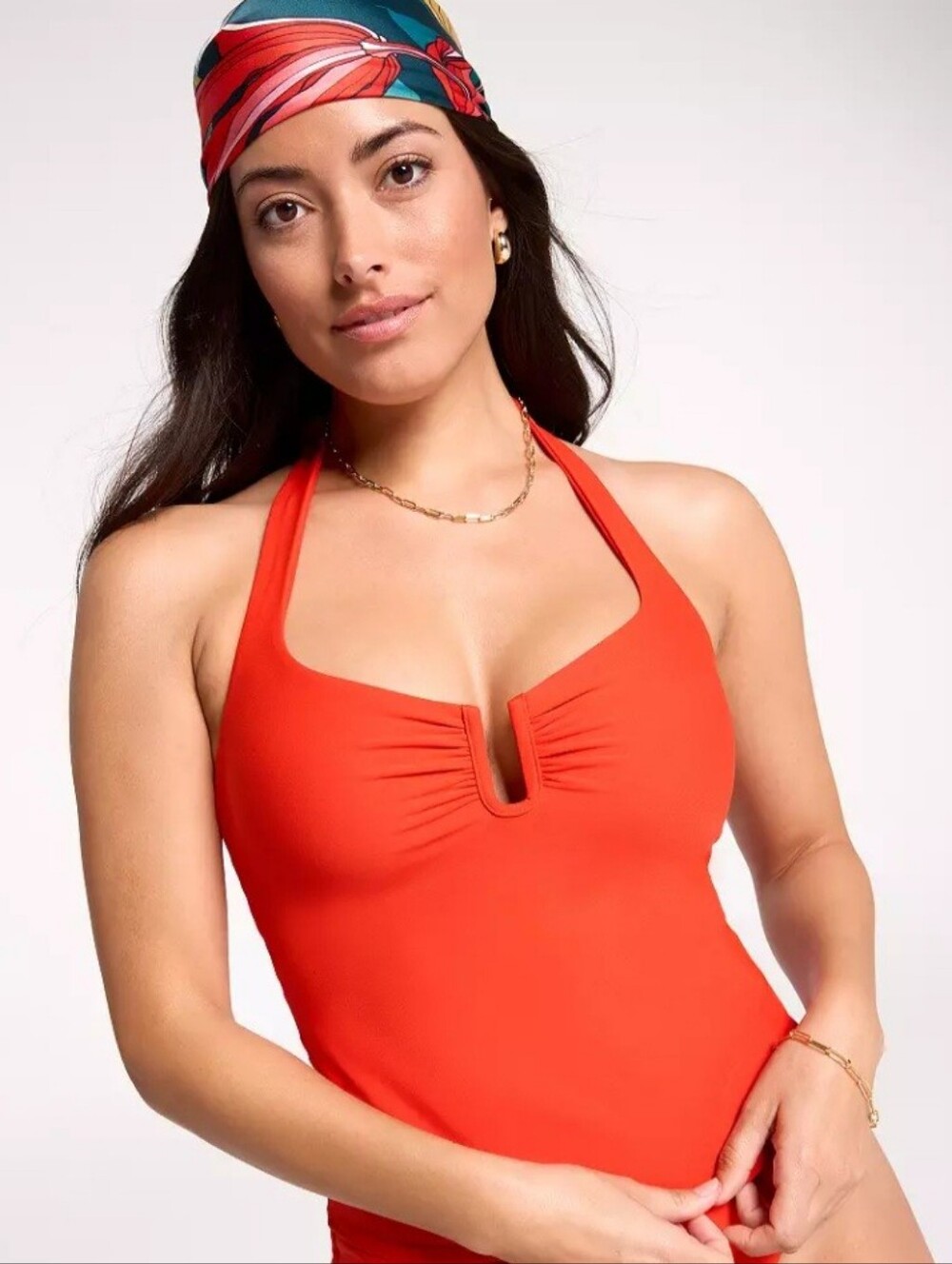 NWT CALIA Womens U-Bar Halter Tankini Swim Top in Fresh Red L